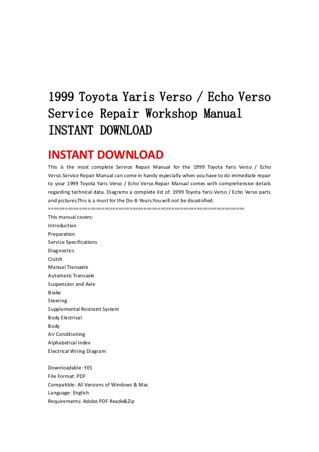 Toyota echo repair manual download free
